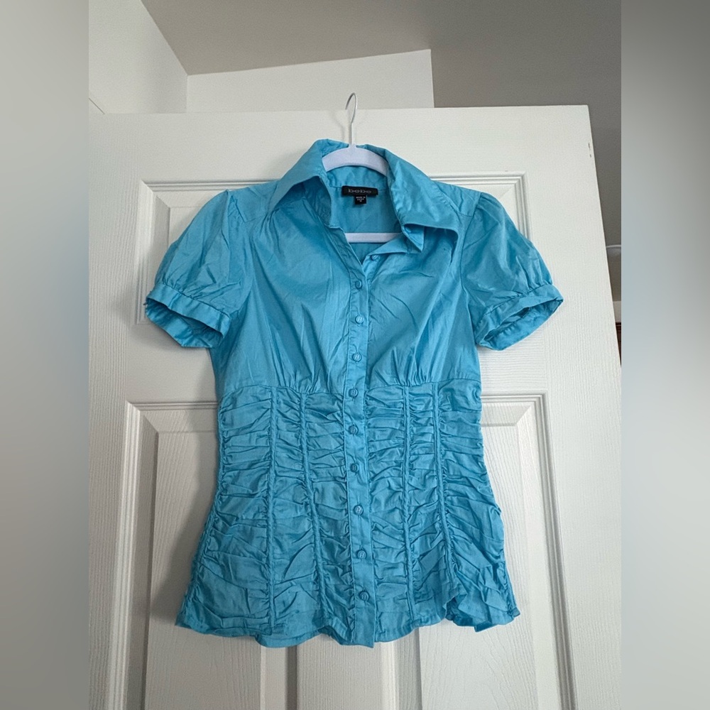 Y2K Ruffled Teal Bebe Blouse